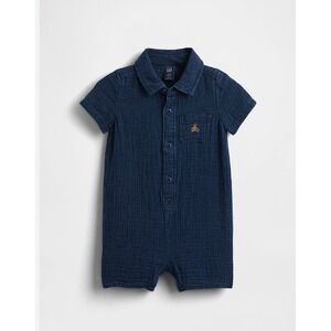 Baby Gap Blue Double Gauze Cotton Brannan Bear Romper 0-3 Months NEW